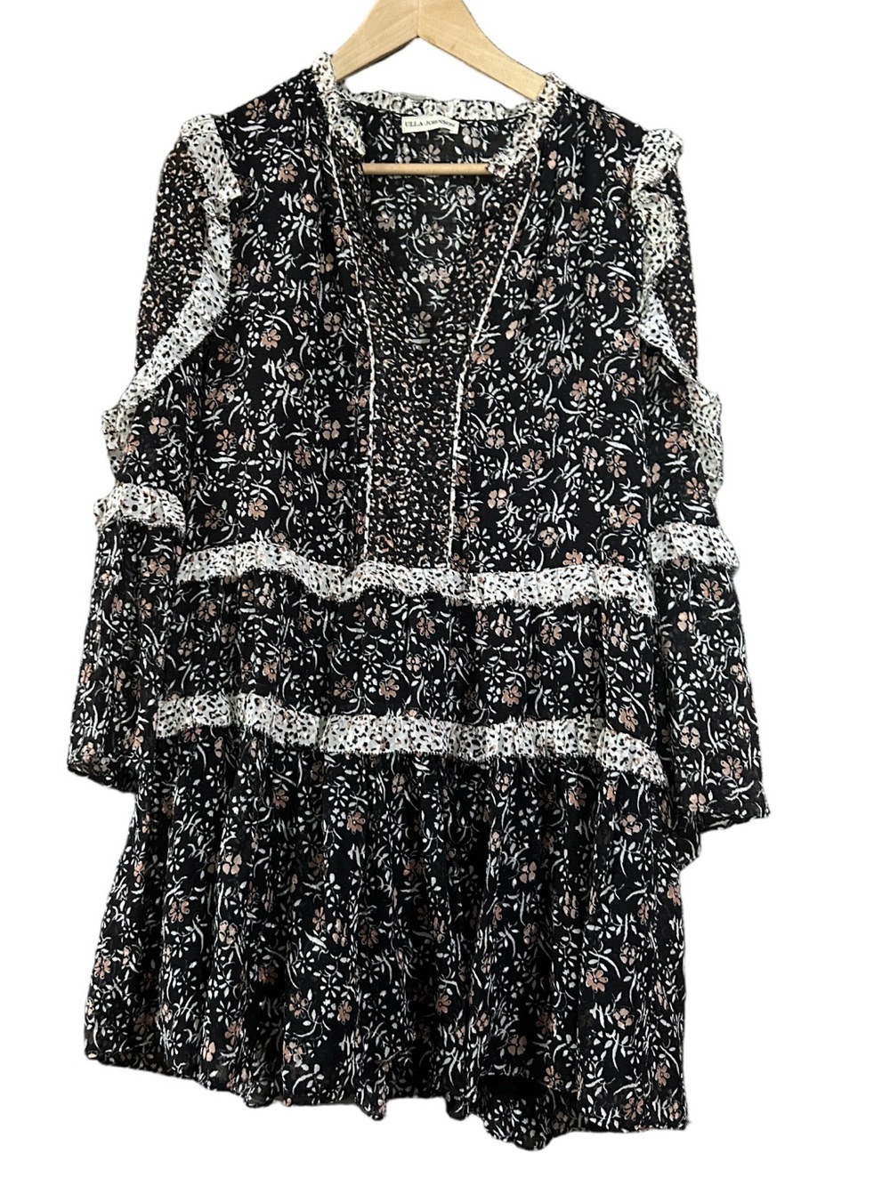 Ulla Johnson Black Floral Print Dress with Blush Accents size 8